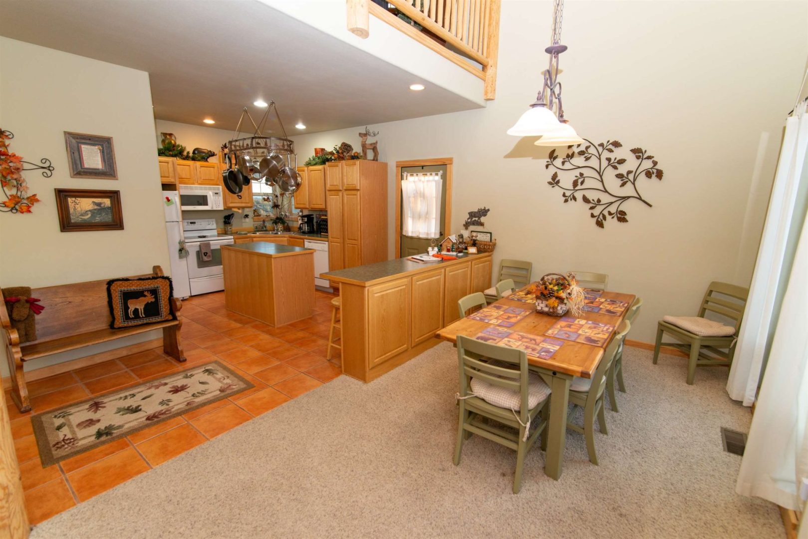 A view of a kitchen and dining room.